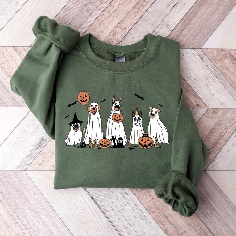 Halloween Sweatshirt, Halloween Sweater, 2024 Happy Halloween, Retro Spooky Season, Ghost Sweatshirt, Halloween Dog...