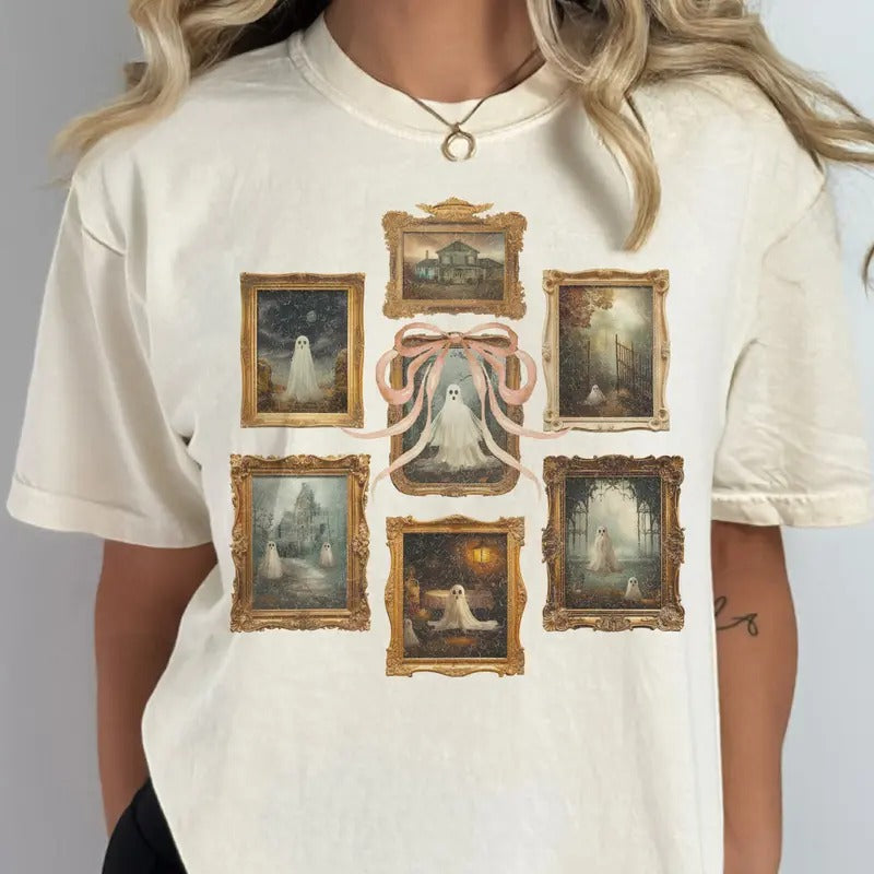 Halloween Tee Ghost Halloween Tshirt Ghost Frame Collage T-Shirt Cute Ghost Collage Tee Halloween Ghost Frame Collage Top...