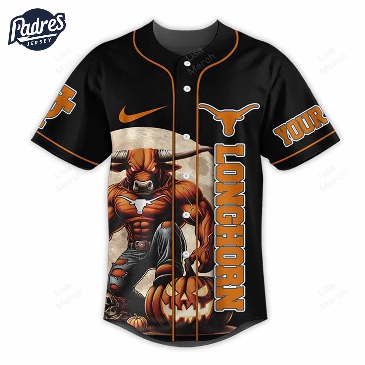 Halloween Texas Longhorns Fear The Longhorn Football Custom Baseball Jersey - Padres Jersey Oasis: Elevate Your Baseball Style Game