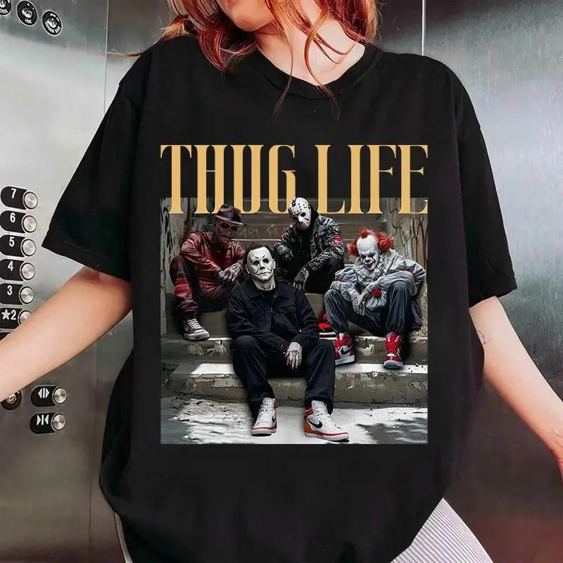 Halloween Thug Life Shirt, The Horror Characters Thug Life Halloween T Shirt, Unisex Short Sleeve Tee Top Womenswear...