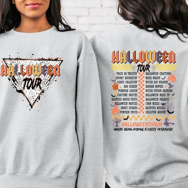 Halloween Tour Two Sided T-Shirt, Halloween Vibes, Retro Halloween T-Shirt, Cute Ghost T-Shirt, Halloween Sweatshirt,...