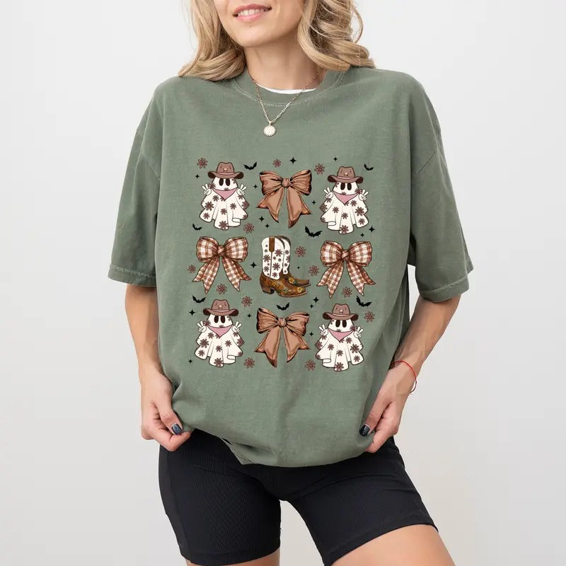 Halloween Western Ghost Vintage Comfort Colors Shirt, Cowgirl Halloween Ghost Graphic Tee, Coquette Cowgirl Unhinged...