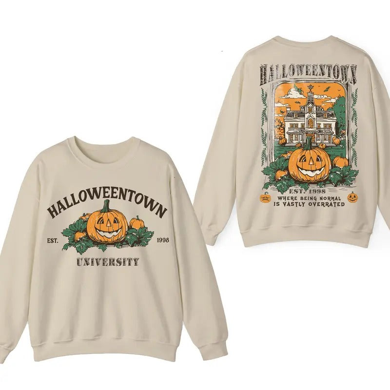 Halloweentown Est 1998 Back and Front Sweatshirt, Retro Halloween Town Crewneck Sweater Halloweentown University...