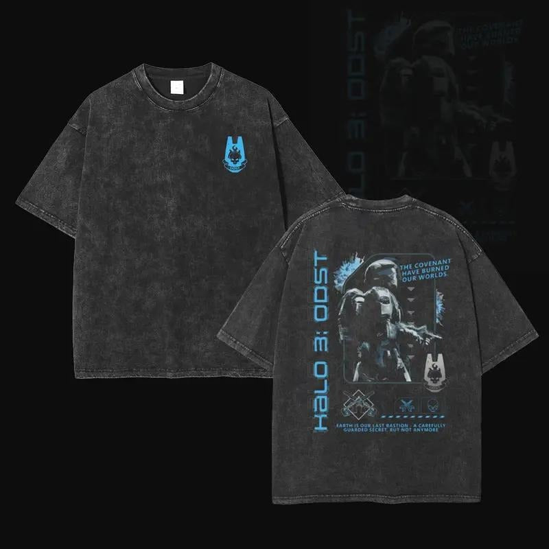 Halo ODST "The Rookie" T-Shirt Hoodie Double Printed Unisex Acid Washed Lightweight Cotton T-Shirt, Gift For Game Fan,...
