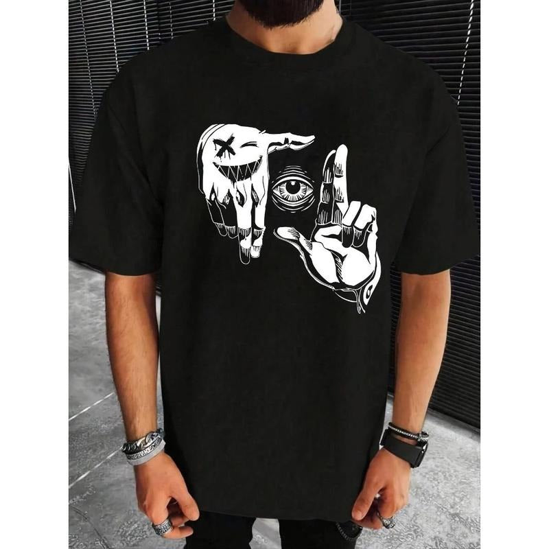 Hand Pattern Printed Casual Summer Autumn Slightly Elastic Round Neck Made USA T-Shirts, Hoodie, Sweatshirt
