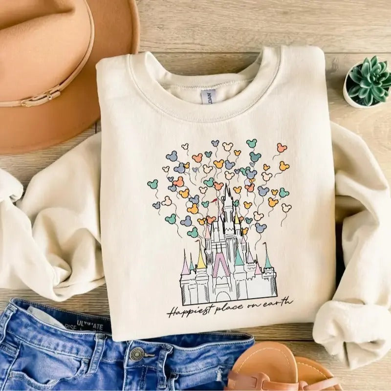 Happiest Place on Earth Sweatshirt Tshirt, Magic Kingdom Shirt, Castle Floral Shirt Hoodie | HypeCrazeTee.com