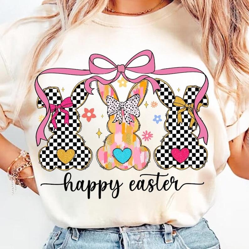 Happy Easter Coquette Retro Bunny Easter Coquette Brushstroke Girl T-Shirts, Hoodie, Sweatshirt