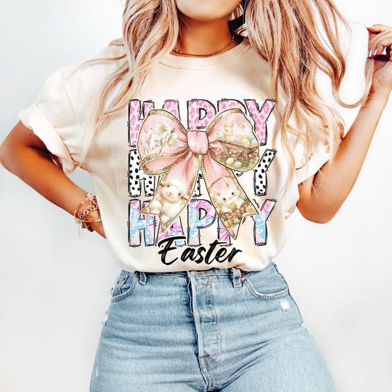Happy Easter Coquette, Retro Easter, Bunny Bow, Floral Spring, Easter Shirt T-shirt Hoodie, Sweatshirt | HypeCrazeTee.com