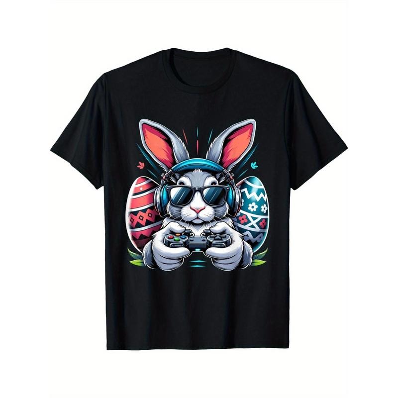 Happy Easter Day Bunny Egg Funny Gamer T-shirts for Men, Crew Neck Short Sleeve Tees For Males, Shirt Gift for Boyfriend...