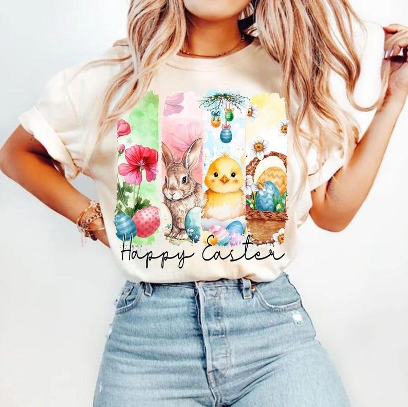 Happy Easter T-shirt, Retro Bunny, Coquette Floral, Spring Brushstroke Hoodie, Sweatshirt | HypeCrazeTee.com