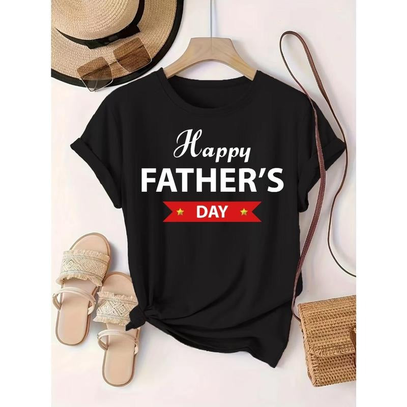 Happy Father'S Day" Casual Black T-Shirt with Red Banner