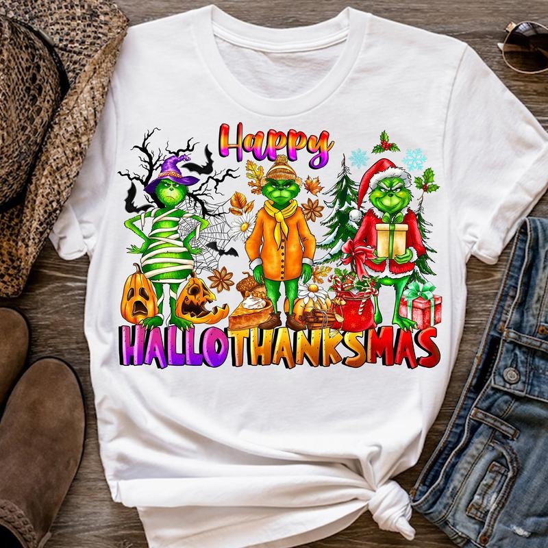 Happy Hallothanksmas Shirt, Gnomes Shirt, Halloween Shirt, Christmas Shirt, Thanksgiving Shirt Cotton Crewneck Hoodie,...