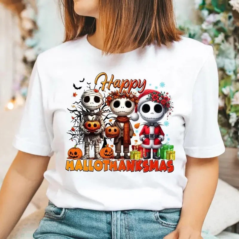 Happy Hallothanksmas Shirt, Halloween Shirt, Thanksgiving Shirt, Christmas Characters Shirt Halloween Nightmare Tee...