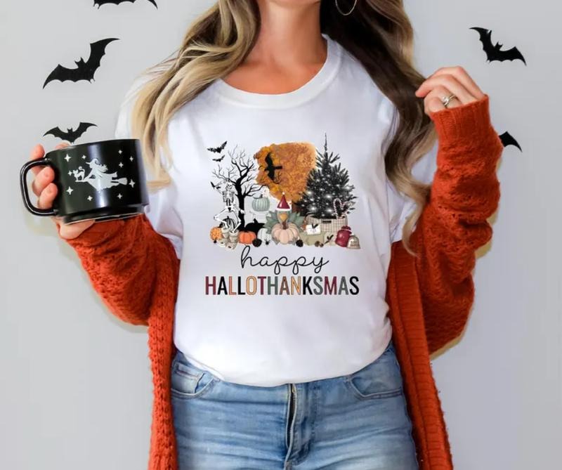 Happy Hallothanksmas Shirt, Happy Halloween Thanksgiving Christmas Shirt Hoodie, Sweatshirt | HypeCrazeTee.com