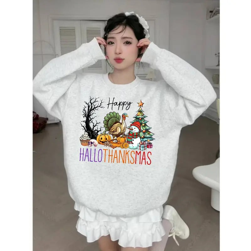 Happy Hallothanksmas Shirt, Happy Halloween Thanksgiving Christmas Shirt, Holiday Season Shirt, Funny Halloween Gift,...