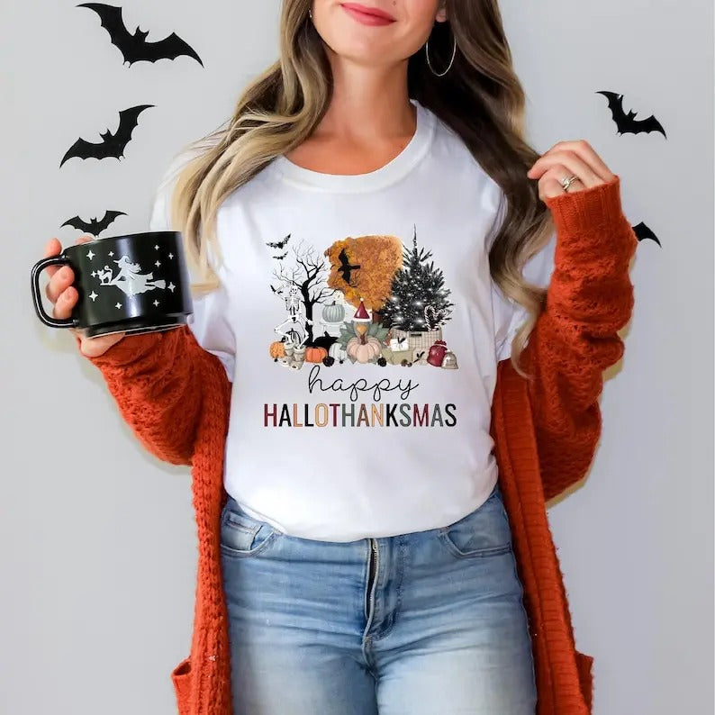 Happy Hallothanksmas Shirt Happy Halloween Thanksgiving Shirt Season Shirt Funny Halloween Fall Shirt Autumn Teestyle{N002}2 T-Shirts, Hoodie, Sweatshirt