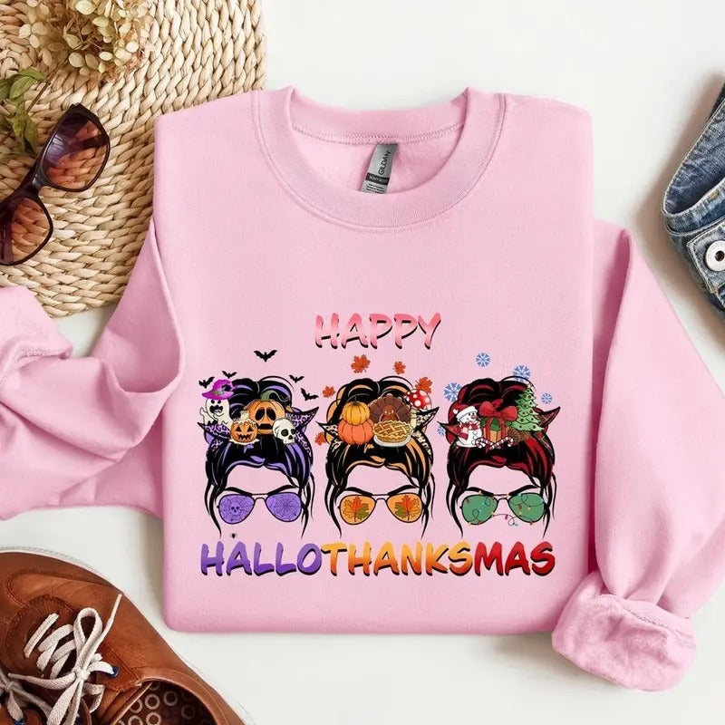 Happy Hallothanksmas Sweatshirt , Christmas Sweatshirt, Thanksgiving Shirt, Christmas Shirt, Coffee Pumpkin Spice Iced,...