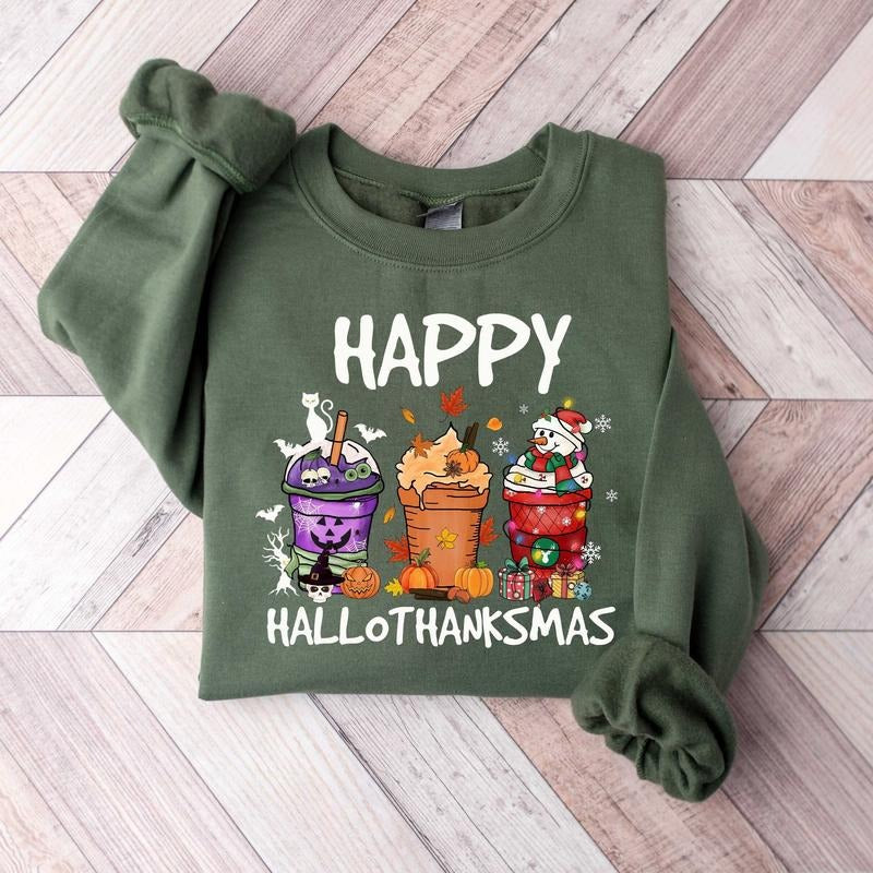 Happy Hallothanksmas Sweatshirt, Hallothanksmas Shirt, Holiday Season Sweatshirt, Pullover Hoodie | HypeCrazeTee.com