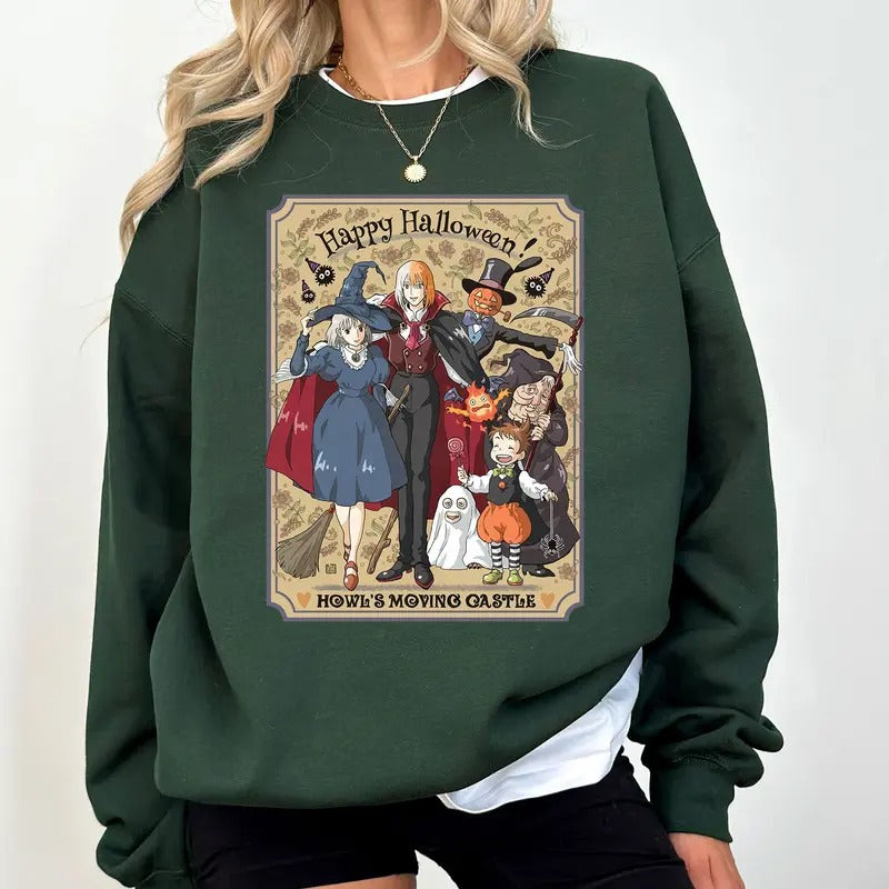 Happy Halloween HMC Studio Ghibli Characters Anime Lovers Shirt Crewneck Hoodie, Manga Shirt Sweatshirt | HypeCrazeTee.com