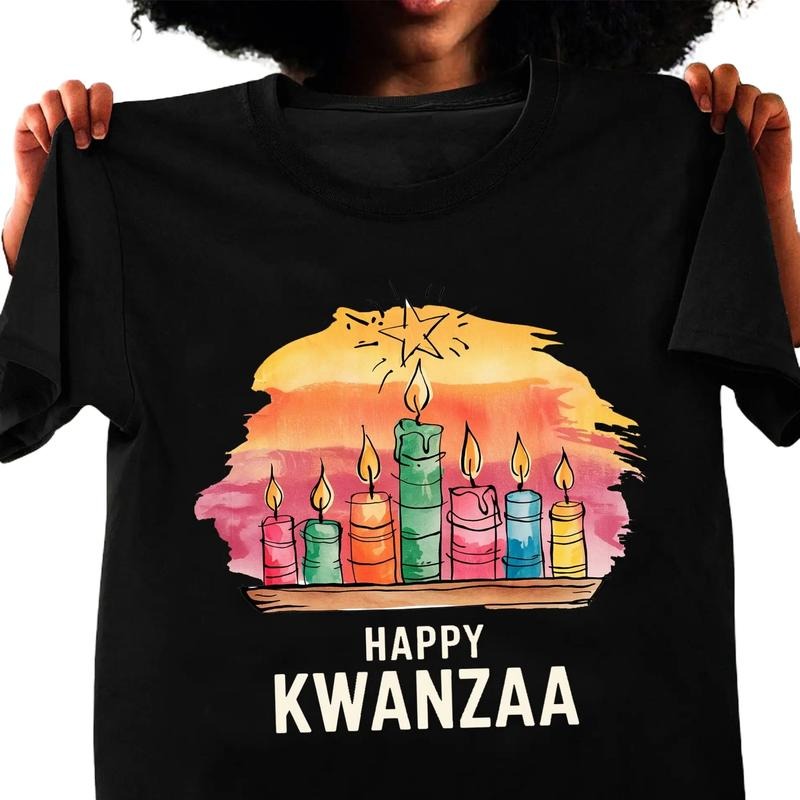 Happy Kwanzaa Shirt, Kwanzaa Shirt, Kwanzaa Candles Shirt, African Culture Tee, Black History Tee Classic Cotton Top...