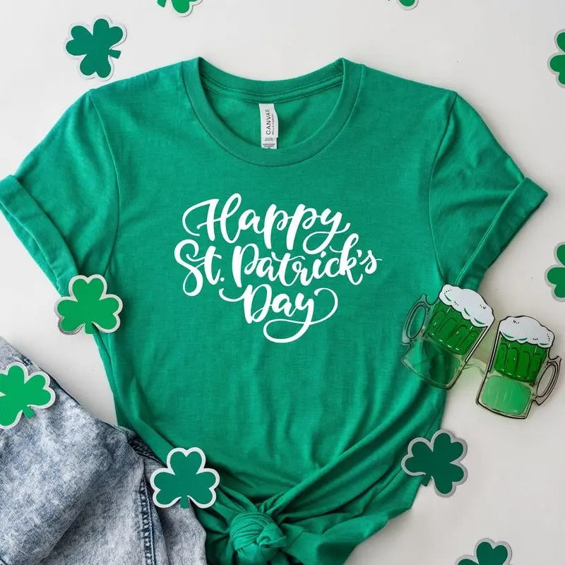 Happy Saint Patricks Day Calligraphy Tshirt, Happy St Paddys Day Celebration T Shirt, Irish Celebration T-Shirt, St...