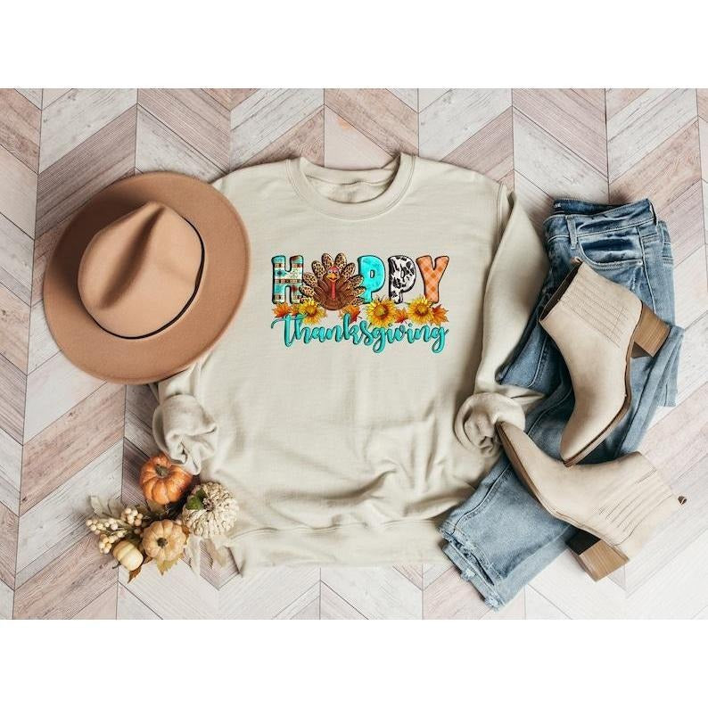 Happy Thanksgiving TShirt, Sweatshirt,  Happy Thanksgiving Turkey Shirt, Pumpkin Season Shirt, Thanksgiving Sweatshirt,...