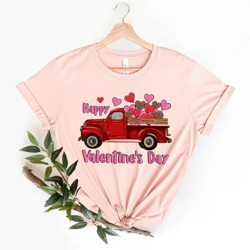 Happy Valentine's Day Truck Hearts Shirt,Valentines Day Shirts For Woman,Valentines Day Gift,Valentines Gift,Love Truck...