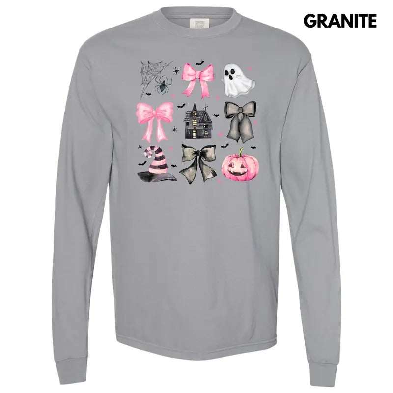 Haunted Halloween Bow Collage Long Sleeve Comfort Colors T-Shirt 'NLB' Hoodie, Sweatshirt | HypeCrazeTee.com