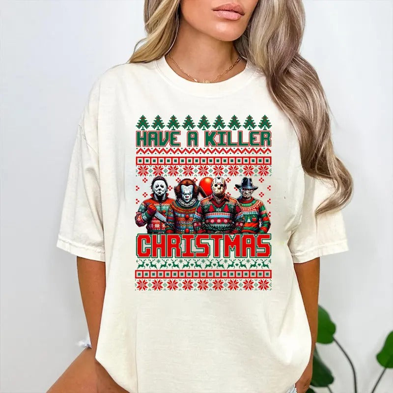 Have A Killer Christmas Shirt, Christmas Movie Killer Shirt, Merry Creepmas Shirt, Christmas Horror Friends T-Shirt...