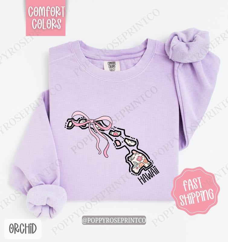 Hawaii Floral Comfort Colors Hawaii Cute Bow Hawaii T-Shirts, Hoodie, Sweatshirt