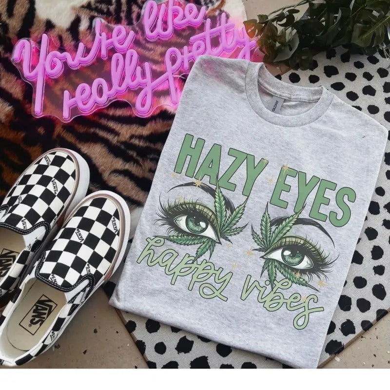 Hazy Eyes Happy Bleached Shirt Gildan T-Shirts, Hoodie, Sweatshirt
