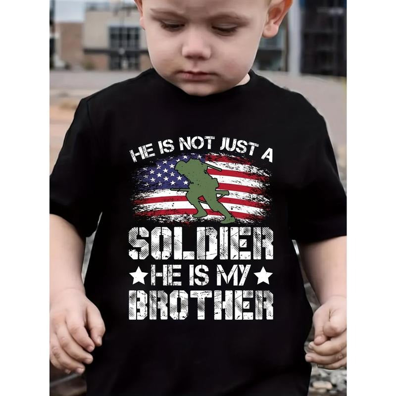 He Is Not Just A Soldier He Is My Brother Boys' Cotton T-Shirt Outdoor Activities Soft And Skin-Friendly Caring for Every...