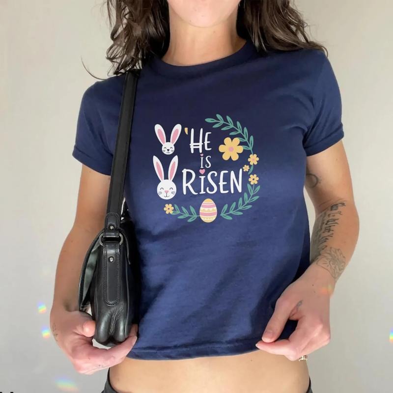He Is Risen Easter Baby Tee, Happy Easter Baby Tee, Cute Bunny Baby Tee, Easter Rabbit Tee Shirt, Y2k Easter Baby Tee...