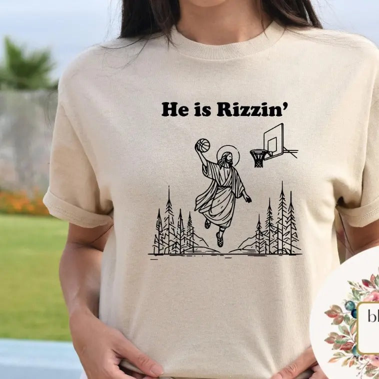 He Is Rizzin' Shirt, Funny Jesus Shirt, Humor Easter Shirt, Christian Easter Shirt, Easter Gift, Easter Day Outfit, Jesus...