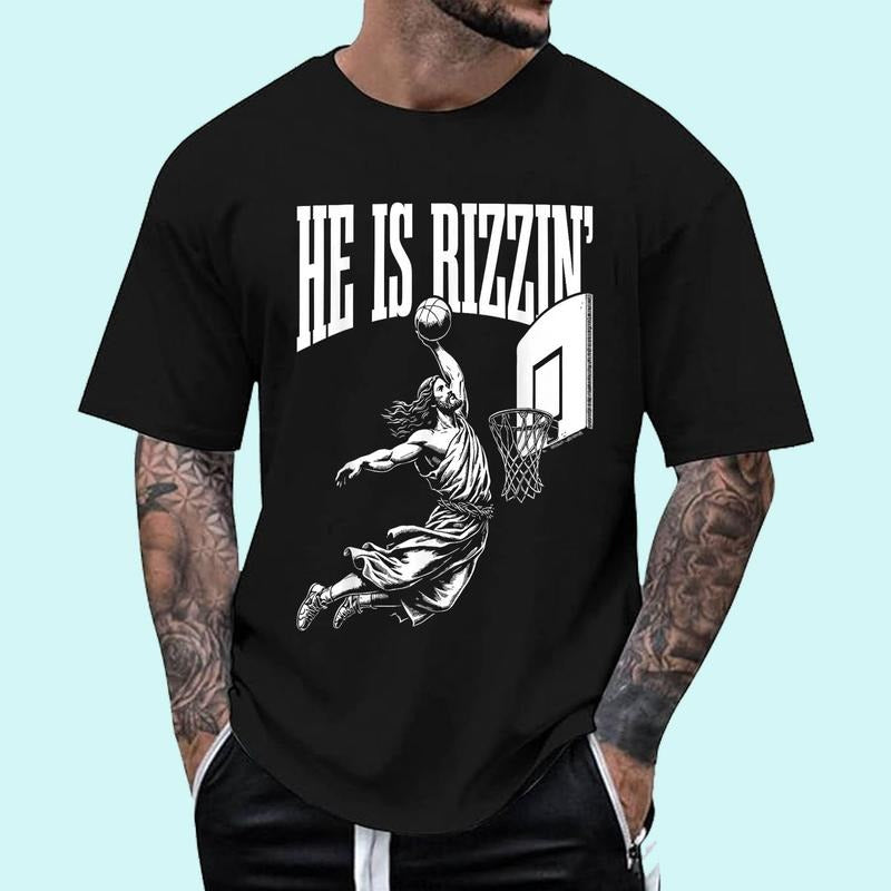 He Is Rizzin Funny Jesus Basketball Meme T-Shirt | Tee For Men and Women, Unisex Cotton Hoodie, Sweatshirt | HypeCrazeTee.com