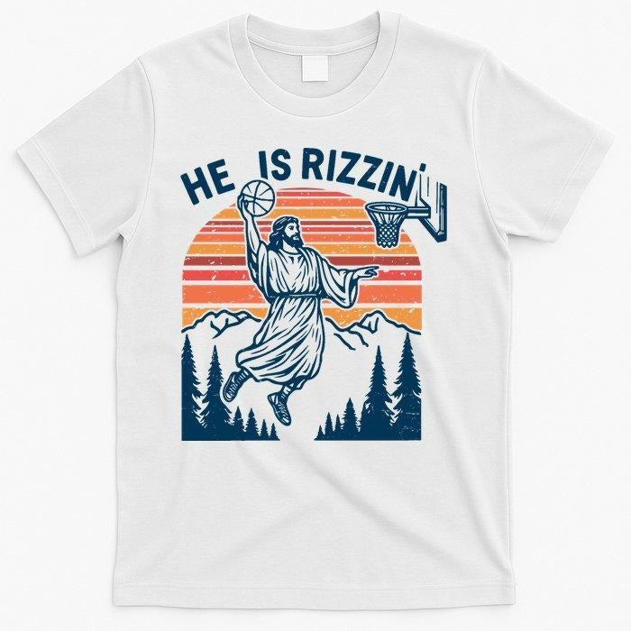 He Is Rizzin The Ultimate Easter Jesus Christian Basketball T-Shirt! Funny, Bold & Faith-Powered. #HeIsRizzin...