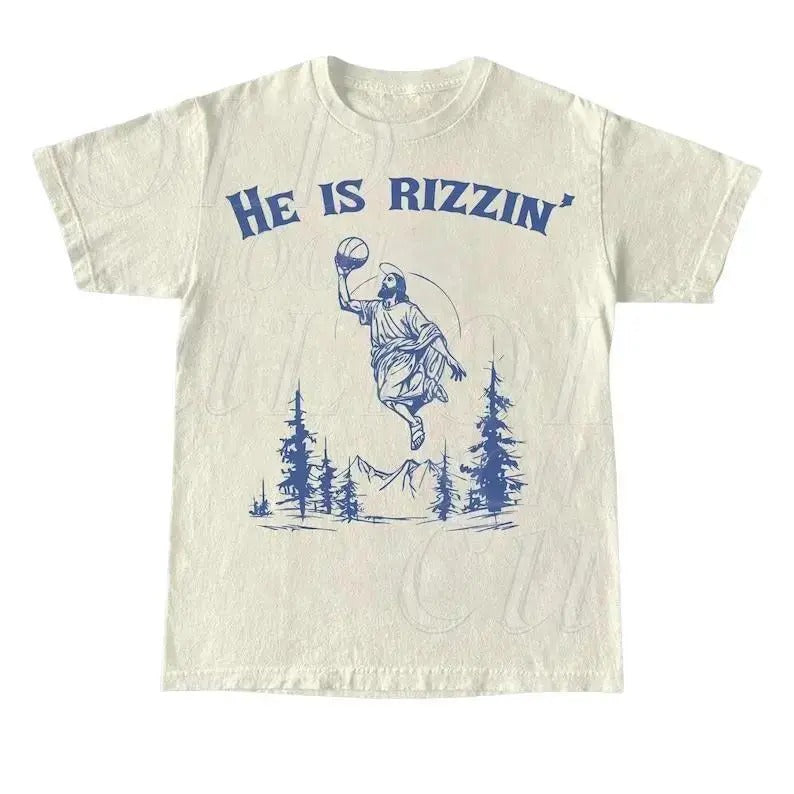 He Is Rizzin Vintage Vintage Jesus Playing Basketball Oversize Vintage 90s Funny Jesus Womenswear Menswear Casual Comfortable Lady Comfort Cotton T-Shirts, Hoodie, Sweatshirt