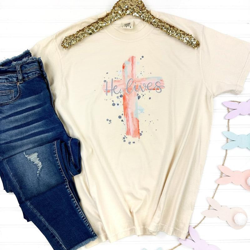 He Lives Cross Comfort Colors T-Shirt Hoodie, Sweatshirt | HypeCrazeTee.com