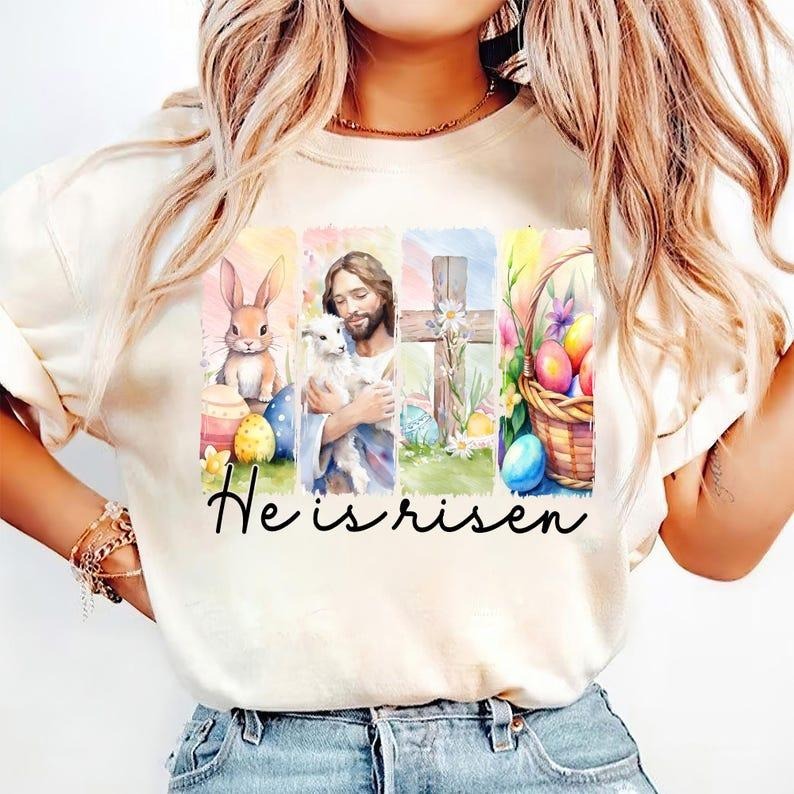 He is Risen T-shirt, Retro Easter, Matthew 28:6, Christian Jesus, Bible Verse Hoodie, Sweatshirt | HypeCrazeTee.com
