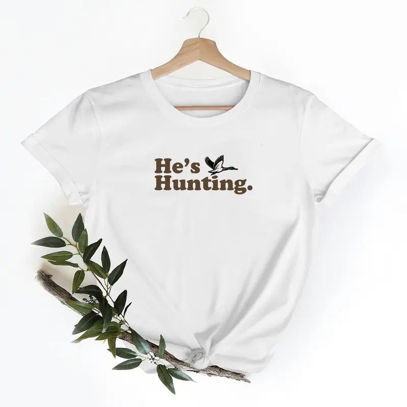 He's Hunting Mallard Funny Graphic Tee Retro Mallard Duck Sweatshirt Pullover, PA2526 Hunting Season Unisex Cotton Fabric...
