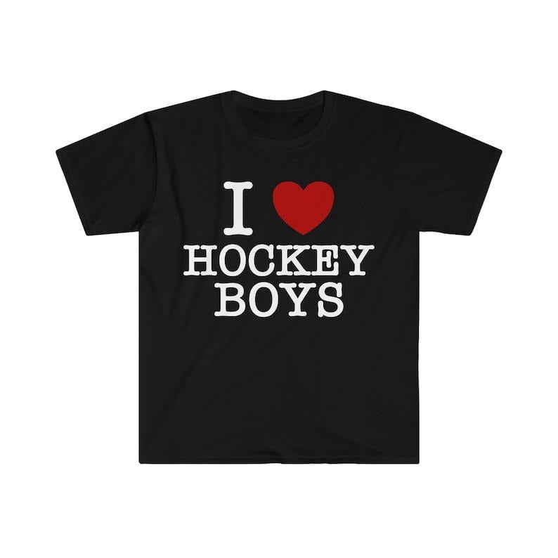 Funny Meme Shirt, I Love / Heart Hockey Boys Tee, Gift Unisex T-Shirt Hoodie, Sweatshirt | HypeCrazeTee.com