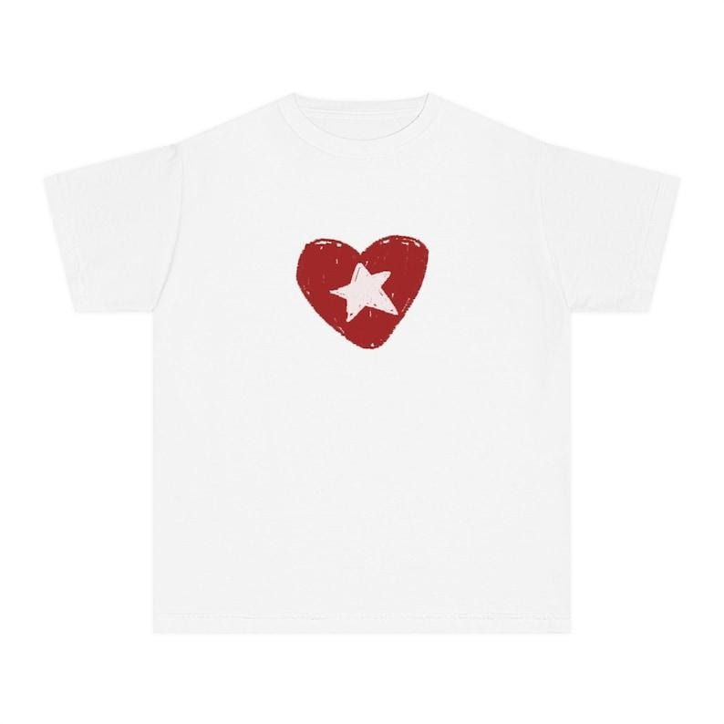 Heart Star Baby Tee, Red Print Tshirt, Cool Grunge Y2k Aesthetic, Streetwear Style, Coquette Clothing, Babytee Y2k, 90s...