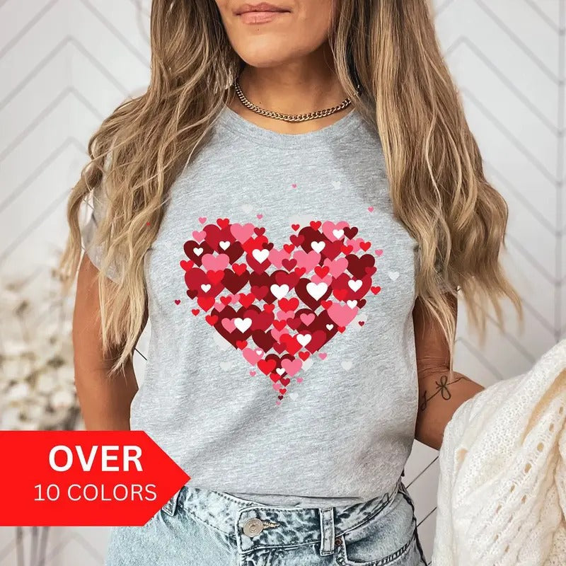 Heart Valentines Day Shirt, Valentine's Day Tshirt for Women, 3D Heart Shirt, Valentines Gift for Her, Love Shirt, Red...