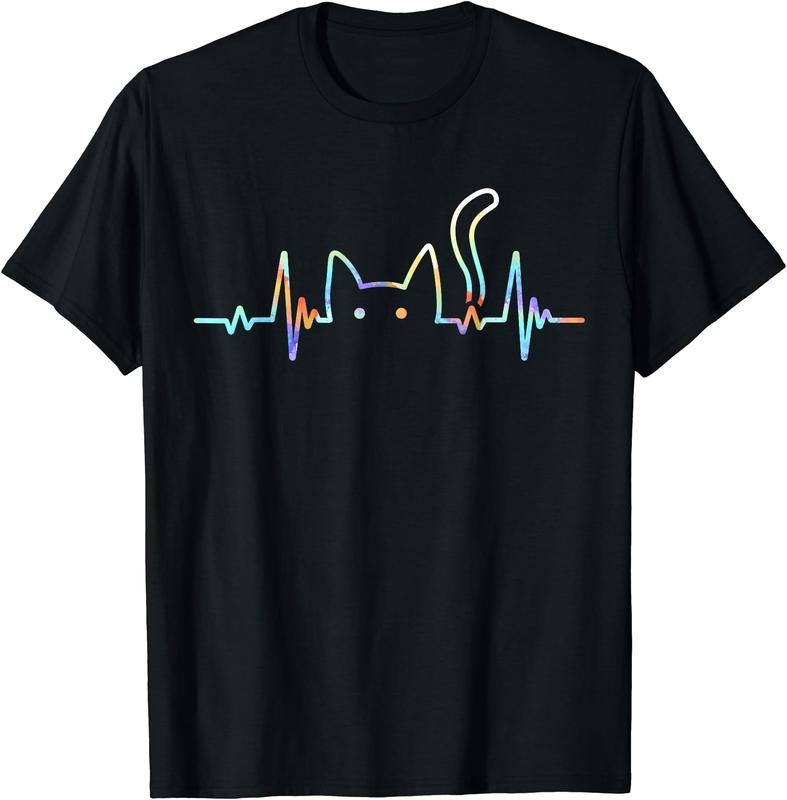 Heartbeat Cat Lover Animal Silhouette Cute Cat T-Shirt | Unisex Cotton Tee Gift, Crewneck, Short Sleeve Hoodie, Sweatshirt