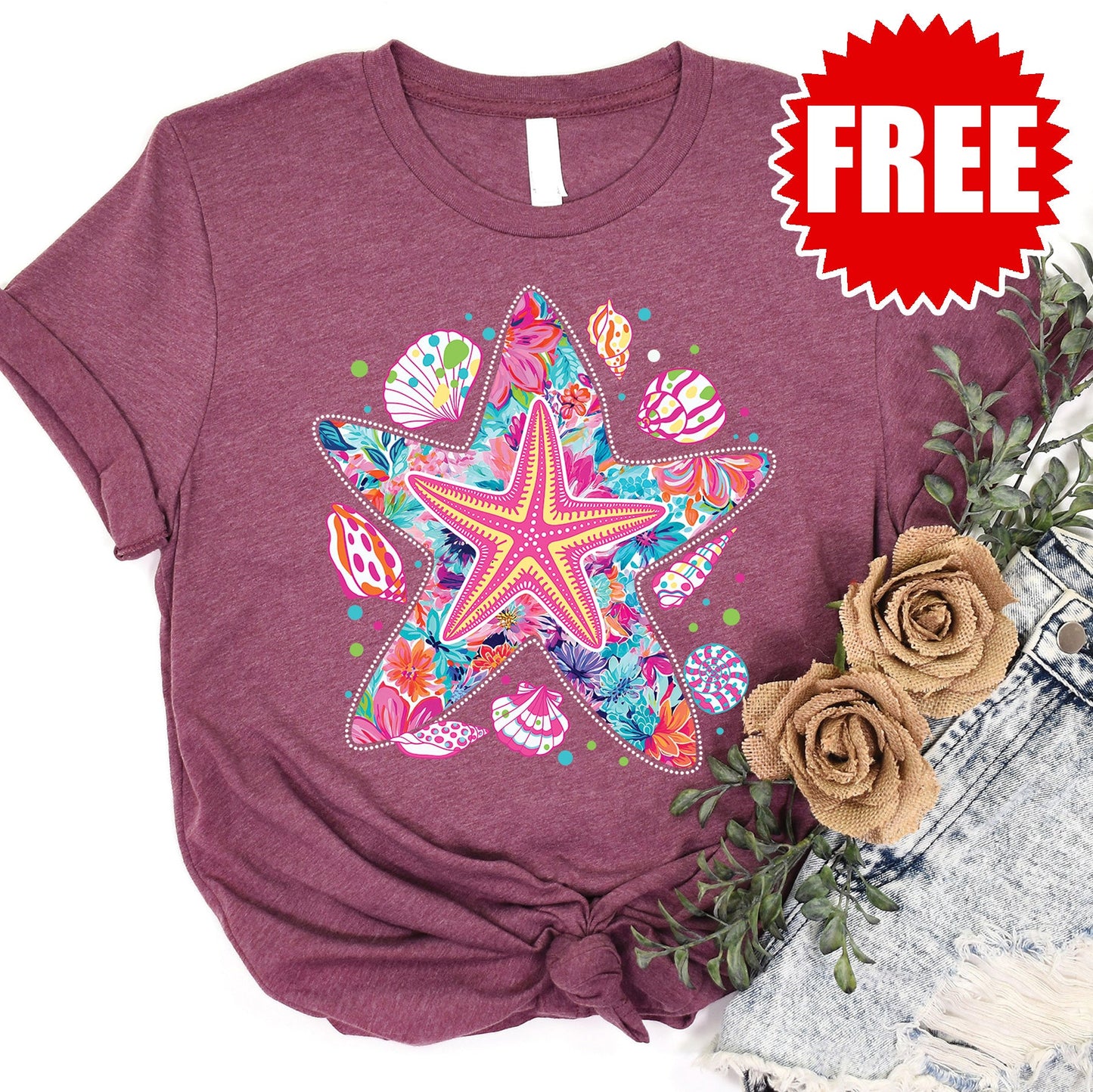 Starfish Tee - Heather Black Cherry - 0