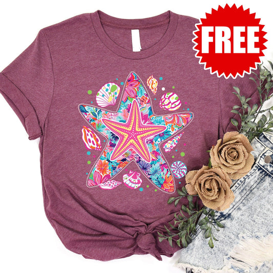 Starfish Tee - Heather Black Cherry - 0