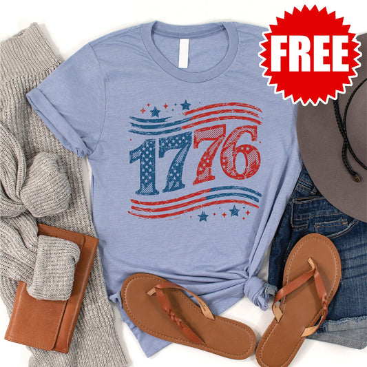 1776 Flag Tee - Heather Blue - 0