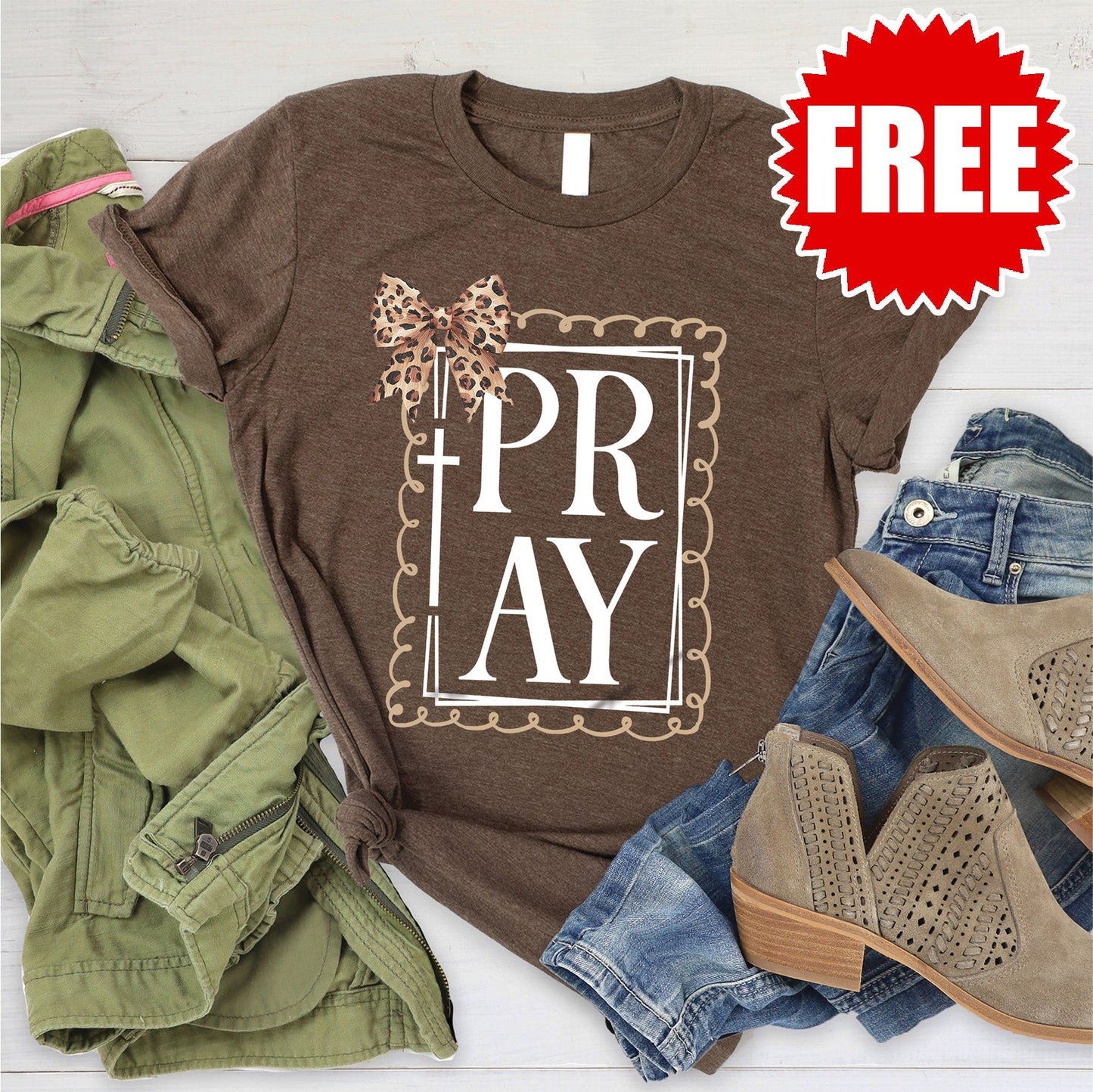 Pray Tee - Heather Brown - 0