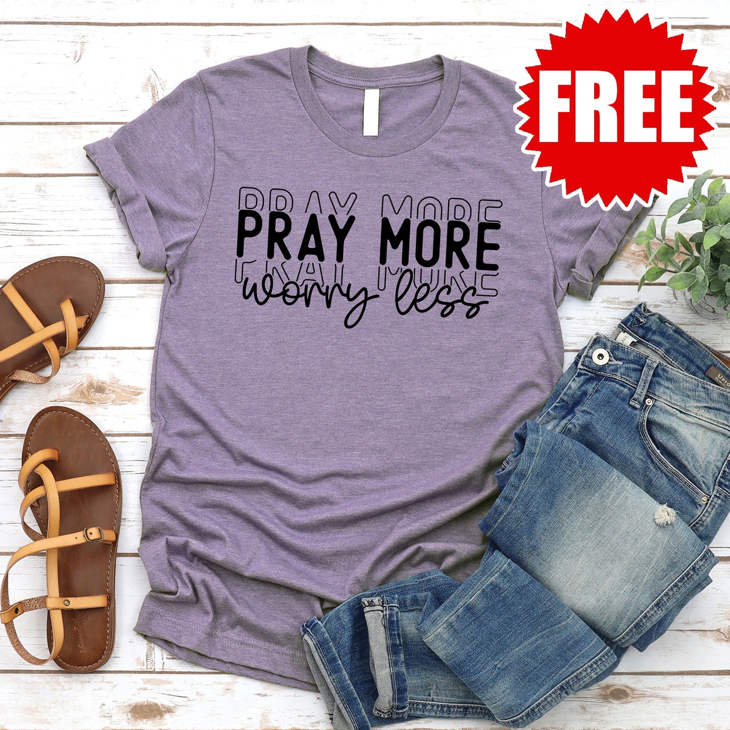 Worry Less Tee - Heather Deep Purple - FREE
