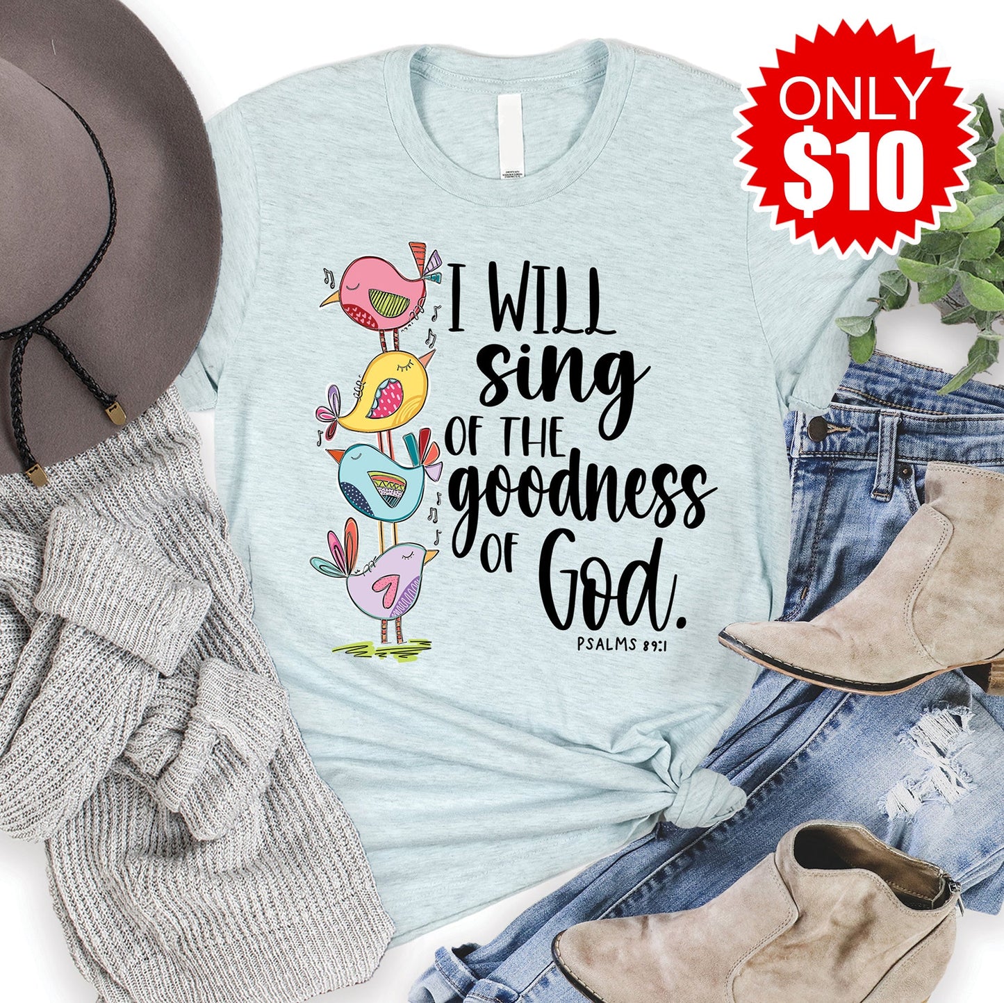 Goodness of God Tee - Heather Ice Blue
